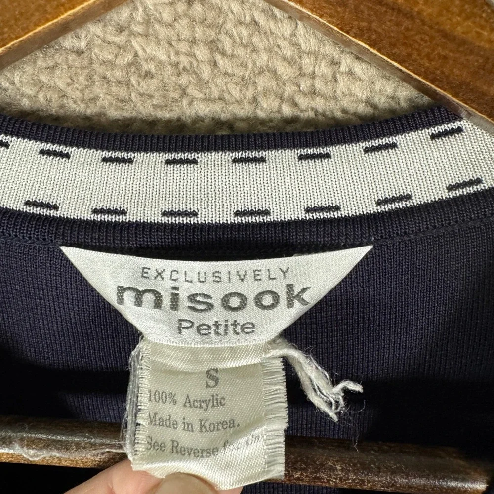 Misook Cardigan Women Small Petite Navy Open Front Contrast Stitch Knit Jacket
